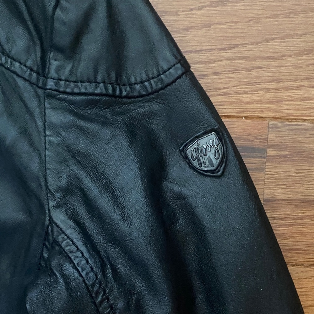 Mauritius Black Leather Moto Jacket Fitted Zip Biker EUC Size M - Picture 7 of 16